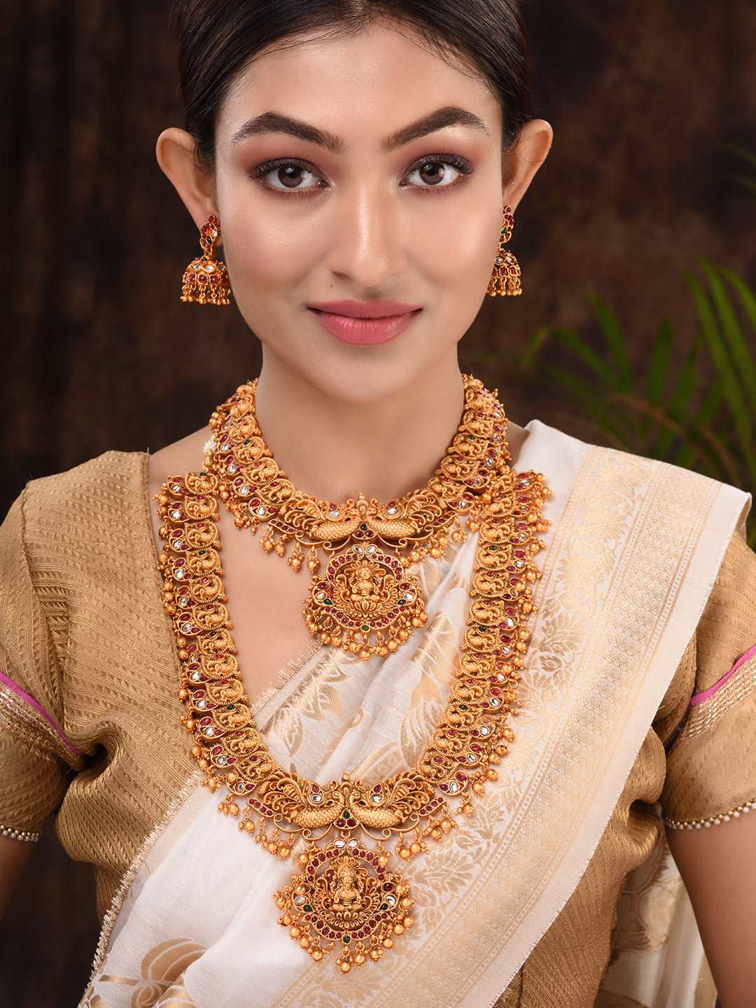 Gold Plated Gorgeous Saadhvi Combo Temple Jewellery Set, zaveri pearls, sale price rs, sale price, sale gold plated, sale gold, sale, rubans, ring, regular price, priyassi jewellery, kushal's